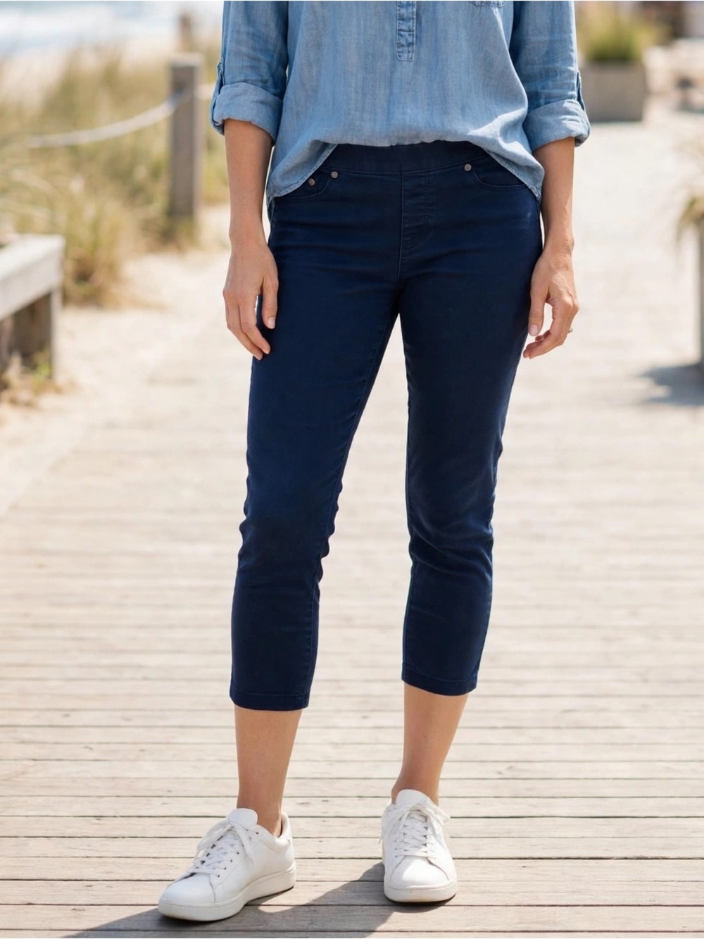 DeFacto Tina Leggings Pants Womens 38 Navy Blue Skinny Pull On Capri Stretch